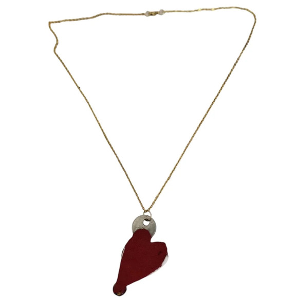 14K Red Suede Heart Key Cable Necklace - Picture 4 of 4